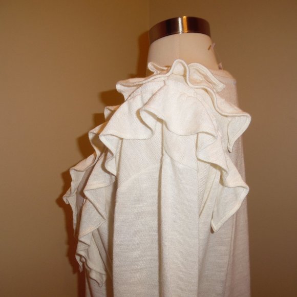 NWT Banana Republic White Ruffle Pull On Cotton Lightweight Sweater Top Small - Picture 3 of 8